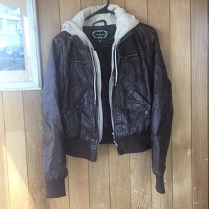 Brown leather zip up jacket